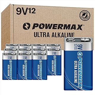 Набор из 12 щелочных батареек Powermax 9 В, сверхдолговечные, для дома и офиса, срок хранения 7 лет, упаковка с возможностью повторного закрытия.