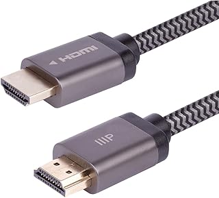 Кабель HDMI Monoprice 8K Certified Ultra High Speed ​​— в оплетке — HDMI 2.1, 8K@60Hz, 4K@120Hz, 48 Гбит/с, HDR, VRR, CL2, предназначен для установки в стену, 1,8 м, черный.