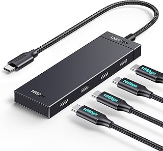 USB-C концентратор UGREEN с 4 портами, только передача данных, 10 Гбит/с, USB 3.2, многопортовый адаптер, совместимый с MacBook Pro, MacBook Air, iPad Pro, iPad mini 6 и iPhone 15, подключение и использование, кабель 0,3 фута.