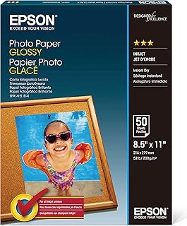 Фотобумага Epson S041649 глянцевая, плотность 52 фунта, формат 8-1/2 x 11 дюймов (упаковка из 50 листов)
