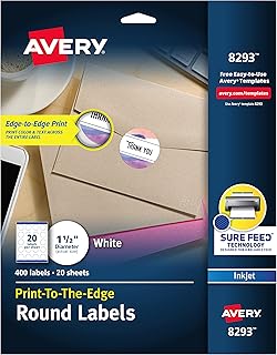 Матовые белые круглые этикетки Avery, технология Sure Feed, постоянный клей, 1-1/2 дюйма, 400 этикеток (8293)
