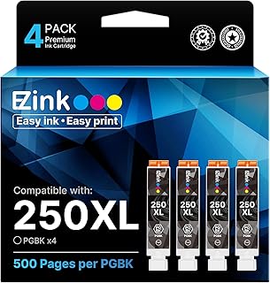 Сменные чернильные картриджи E-Z Ink для принтеров Canon PGI-250XL (PGI 250 XL) для использования с принтерами PIXMA MX922 MX722 MG5420 MG5520 MG5620 MG6320 MG6420 MG6620 MG7120 MG7520 iP8720 (большой черный), комплект из 4 штук.