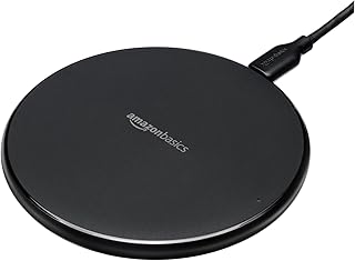 Беспроводная зарядная панель Amazon Basics мощностью 15 Вт с сертификацией Qi для iPhone 16/15/14/13/12/11/X, Samsung и других моделей, с USB-кабелем, черная.
