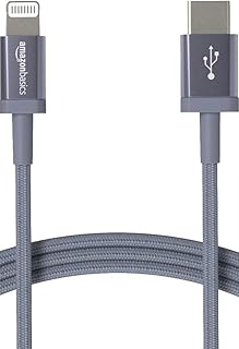 Зарядный кабель Amazon Basics для быстрой зарядки iPhone с разъемом USB-C и Lightning, нейлоновая оплетка, сертифицированный MFi, совместим с Apple iPhone 14 13 12 11 X Xs Pro, Pro Max, Plus, iPad, 1,8 м, темно-серый.