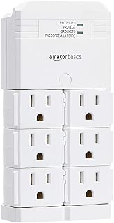 Настенный сетевой фильтр-удлинитель Amazon Basics на 6 розеток, 1080 Джоулей, вращающаяся конструкция, белый.