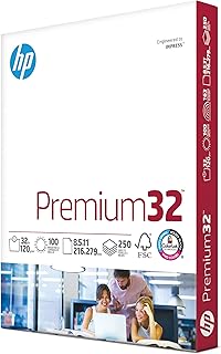 Бумага HP | Бумага 8,5 x 11 дюймов | Высококачественная, 32 фунта | 1 пачка - 250 листов | Яркость 100% | Сделано в США - сертифицировано FSC | 113500R