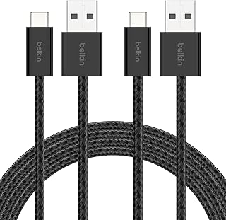 Комплект из двух кабелей Belkin USB A — USB C, 2 фута, 1,9 м, 15 Вт — зарядное устройство Type C, кабель для зарядки iPhone, мягкий, плетеный, гибкий, подходит для iPhone 16 и 15, Galaxy S25, Pixel 9, iPad Pro, Airpods Pro, Switch и других устройств — черный.
