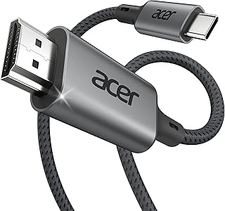 Кабель Acer USB C — HDMI для дома и офиса, 2 метра (4K@60 Гц), высокоскоростной кабель Type C — HDMI 2.0 в оплетке, совместимость с Thunderbolt 4/3, MacBook, iPhone 16/15 Pro/Max, iMac, iPad Pro, Galaxy S24, Surface.