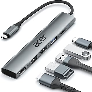 USB-концентратор Acer 5-в-1 с разъемом USB-C, поддержкой HDMI 4K, питанием 100 Вт, тремя портами USB A, многопортовый адаптер USB-C — HDMI для ноутбуков, ПК, планшетов, MacBook Air, iPad Air, iMac, iPhone 15/16 Pro/Pro Max.