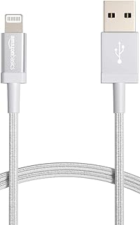 Зарядный кабель Amazon Basics USB-A — Lightning, нейлоновая оплетка, сертифицированный MFi, для Apple iPhone 14 13 12 11 X Xs Pro, Pro Max, Plus, iPad, 1,8 м, серебристый.
