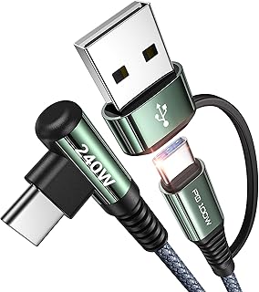 Кабель USB-C AINOPE мощностью 240 Вт, длина 3 метра, для быстрой зарядки, угловой разъем, подходит для iPhone 16, 15 Pro, MacBook Max, iPad, Samsung 25 дюймов, серый.