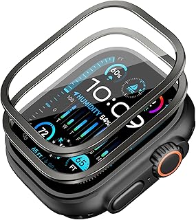 Защитная пленка ESR Armorite для Apple Watch Ultra 2/Ultra 49 мм, защита военного класса, закаленное стекло с рамкой из алюминиевого сплава, сохранение оригинального вида, защита от царапин, 2 шт., черный