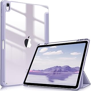 Чехол Fintie Hybrid Slim для iPad Air 13 дюймов (M3) 2025, (M2) 2024 — [Встроенный держатель для стилуса] Противоударный чехол с прозрачной задней панелью, сиренево-фиолетовый