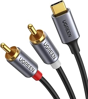 Аудиокабель UGREEN USB C — RCA, адаптер Type C — 2RCA (штекер) для автомобильной стереосистемы, совместим с iPhone 16, 15 Pro Max/15 Pro/15 Plus, iPad Pro, Samsung S25, Pixel 9 Pro, длина 1,5 метра.