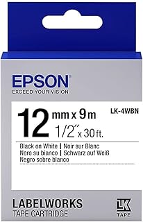 Стандартный картридж с лентой Epson LabelWorks LK (заменяет LC) ~1/2 дюйма, черный на белом (LK-4WBN) - для использования с принтерами этикеток LabelWorks LW-300, LW-400, LW-600P и LW-700.