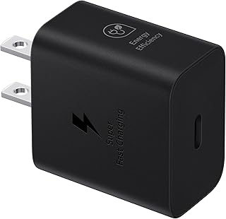 Сетевое зарядное устройство Samsung 25 Вт (кабель в комплект не входит), сверхбыстрая зарядка, компактный дизайн, энергоэффективность, совместимо с устройствами Galaxy и USB Type-C, черный.