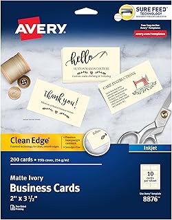 Набор чистых визитных карточек Avery Clean Edge с технологией Sure Feed, 2" x 3,5", цвет слоновой кости, 200 штук, для струйных принтеров (08876)