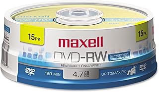 Перезаписываемые DVD-RW диски Maxell, 4,7 Гб, 2x, шпиндель, золотистые, 15 шт. в упаковке
