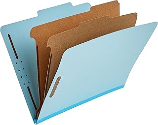 Папка для документов Amazon Basics с зажимами, 100% переработанный материал, 2 разделителя, глубина 5 см, размер 30,5 см (формат Letter), светло-голубой, 10 штук в коробке.