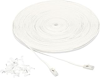 Amazon Basics Cat 6 Ethernet RJ45 10 Гбит/с плоский кабель 100 футов для наружного и внутреннего использования, белый, однотонный, с зажимами, для маршрутизатора, модема, PS4/5, Xbox, игровых приставок, компьютерной сети для высокоскоростного подключения к локальной сети.