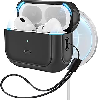Чехол ESR для AirPods Pro 2, совместим с AirPods Pro 2-го/1-го поколения (2023/2022/2019), совместим с MagSafe, обеспечивает полную защиту от падений и имеет ремешок, черный.