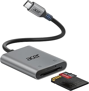 Устройство для чтения SD-карт Acer с разъемом USB-C, два слота Type-C для карт памяти, алюминиевый адаптер для карт Micro SD, SDHC, SDXC, совместим с iPhone 16/15, MacBook, iPad Pro, Android, ноутбуком.