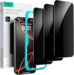 Комплект из 3 защитных пленок ESR для iPhone 16 Pro Max с функцией защиты от посторонних глаз, закаленное защитное стекло с инструментом для установки, микрозакругленные края, совместимость с чехлами.