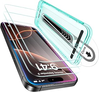 Защитная пленка ESR из 3 штук для iPhone 16 Pro Max, [твердость 9H] [военный класс ударопрочности], закаленное стекло с идеально подогнанным лотком, HD-четкость, устойчивость к царапинам.