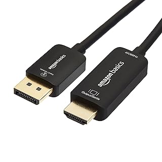 Кабель Amazon Basics DisplayPort — HDMI, однонаправленный, 1080p, 1920x1200, 4K@60Hz, 1,8 м, позолоченный штекер, черный.