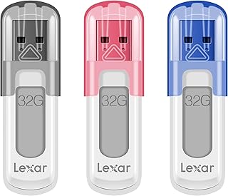 Набор из 3 флеш-накопителей Lexar JumpDrive V100 USB 3.2 Gen 1 объемом 32 ГБ для расширения памяти и резервного копирования, скорость чтения до 100 МБ/с, серый, розовый, синий (LJDV100032G-B3NNU)