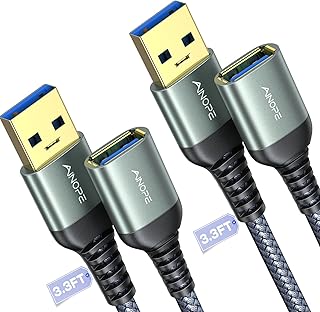 AINOPE 2 шт. USB-удлинительные кабели, высокоскоростной USB 3.0, тип A, штекер-гнездо, прочная оплетка, быстрая передача данных, совместимы с USB-клавиатурой, мышью, флеш-накопителем, серый цвет, 1 метр + 1 метр