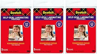 Самоклеящиеся ламинирующие пакеты Scotch, 4 x 6 дюймов, упаковка из 3 пакетов по 5 штук – не требуют использования оборудования, прозрачные, безопасны для фотографий.