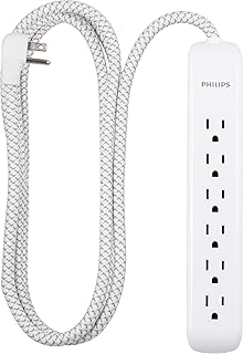 Удлинитель Philips с 6 розетками и защитой от перенапряжения, сетевой шнур длиной 1,8 м, дизайнерский плетеный удлинитель, плоская вилка, идеально подходит для офиса или дома, 1080 Джоулей, белый, SPC3054WA/37
