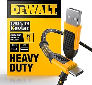 Прочный USB-C кабель DEWALT, высококачественный плетеный нейлоновый кабель USB A — Type C для быстрой зарядки iPhone 16 Series, iPhone 15 Series, Samsung Galaxy S10 S10+ / Note 9, LG V30 (USB 2.0, черный)