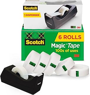 Набор клейкой ленты Scotch Magic Tape с настольным диспенсером Scotch, 6 рулонов по 3/4" x 1000" каждый, плюс 1 настольный диспенсер для ленты. Отлично подходит для ремонта, упаковки и офисных работ.