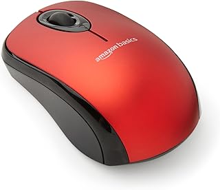 Оптическая беспроводная мышь Amazon Basics 2,4 ГГц для ноутбука и компьютера, USB-наноприемник, красная.