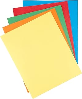 Папки для документов Amazon Basics с двумя карманами и застежками, 25 штук, формат Letter, разные цвета.