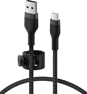 Кабель Belkin BoostCharge Pro Flex в оплетке USB-C — USB-A (1 м/3,3 фута), сертифицированный по стандарту USB-IF, для быстрой зарядки iPhone 16, iPhone 16 Pro, iPad, Galaxy S25, Note, Pixel, Nintendo Switch 2 и других устройств — черный.