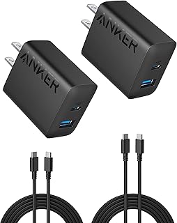 Зарядное устройство Anker для iPhone 16, комплект из 2 штук, быстрая зарядка USB-C мощностью 20 Вт, подходит для iPhone 16/16 Pro Max/15 Series/iPad Pro и других устройств (черное, 2 штуки в комплекте и 2 кабеля).