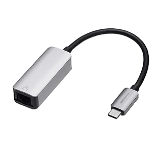 Алюминиевый адаптер Amazon Basics USB-C — RJ45 Gigabit Ethernet, для быстрой сети, серый, 2,07 x 0,81 x 0,6 дюйма