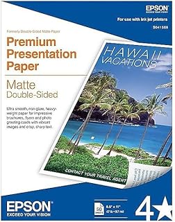 Матовая бумага для презентаций Epson Premium (8,5 x 11 дюймов, двусторонняя, 50 листов) (S041568), ярко-белая.