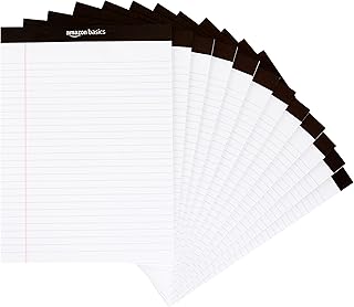 Блокноты для записей Amazon Basics в широкую линейку, 8,5 x 11,75 дюймов, белые, 12 штук (упаковка из 50 штук).