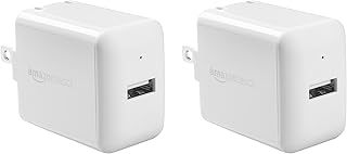 Настенное зарядное устройство Amazon Basics 12 Вт с одним портом USB-A (2,4 А) для телефонов (iPhone 15/14/13/12/11/X, Samsung и другие), комплект из 2 штук, белое.