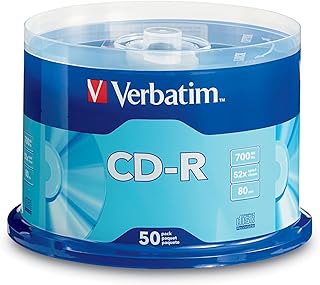 Чистые CD-R диски Verbatim 700 МБ, 80 минут, 52 записи на диск для данных и музыки — упаковка из 50 штук, серебристый цвет.