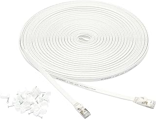 Патч-кабель Amazon Basics RJ45 Cat 7 Ethernet, плоский, 600 МГц, без зацепов, в комплекте 20 гвоздей, 15 метров, белый.