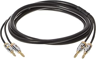 Акустический кабель Amazon Basics Banana Plug 16AWG, класс защиты CL2, позолоченные штекеры типа «банан» (4 мм), многожильный медный провод, не содержащий кислорода (99,9%), 1,8 м, черный.