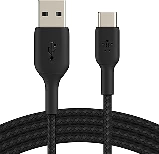 Кабель Belkin USB C — USB A, 1 метр, 15 Вт — зарядное устройство Type C, кабель для зарядки iPhone, плетеный, гибкий, подходит для iPhone 16 и 15, Galaxy S25, Pixel 9, iPad Pro, AirPods Pro, Switch 2 и других устройств, CarPlay — черный