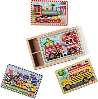 Набор деревянных пазлов Melissa & Doug Vehicles 4-в-1 в коробке для хранения (48 деталей) - сертифицирован FSC.