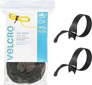 Кабельные стяжки VELCRO Brand ONE-WRAP, 100 шт., 8 x 1/2 дюйма, черные, тонкие, предварительно нарезанные, для организации проводов дома, в офисе и центрах обработки данных.