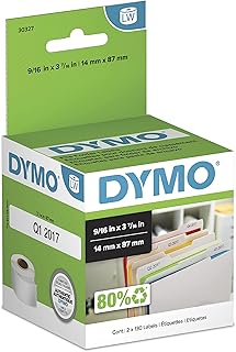 Оригинальные этикетки DYMO LW 1-Up для папок и файлов, этикетки DYMO для принтеров этикеток LabelWriter, белые, 9/16" x 3-7/16", 2 рулона по 130 штук (всего 260 штук).